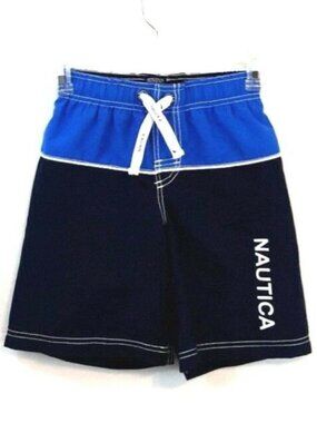 Nautica Boys Large Swim Trunks Blue Colorblock Drawstring Mesh Lined